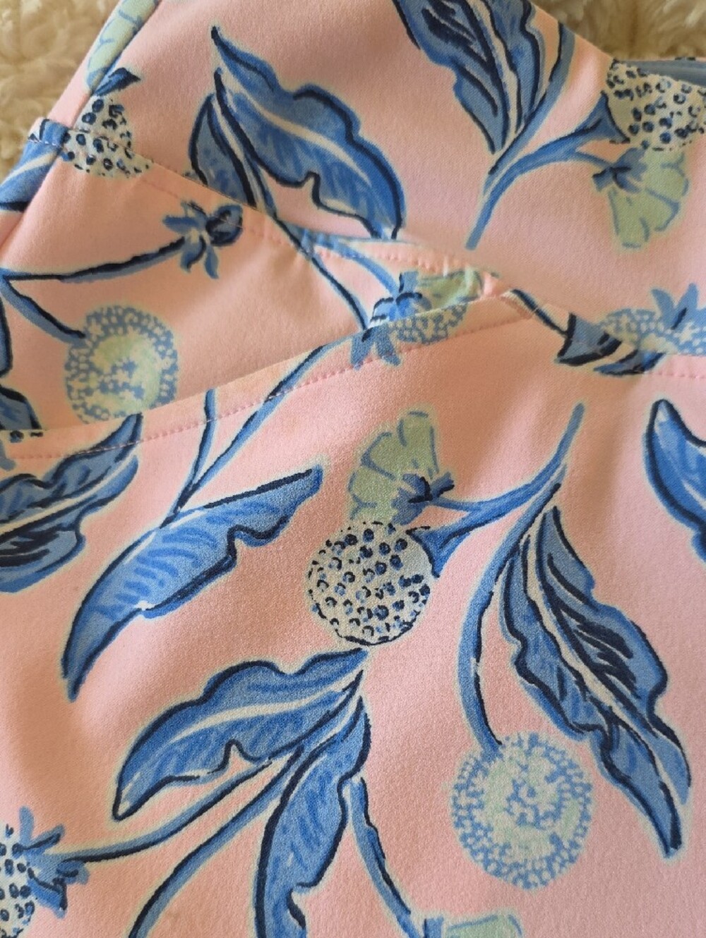 Lilly Pulitzer Pink Mini Skirt with Blue Floral Border Pattern - Picture 4 of 6